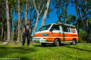 Mit unserem Miet-Camper "Paul" bei Christchurch, Neuseeland